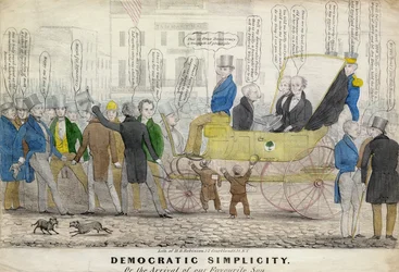 Democratische eenvoud, of, De aankomst van onze favoriete zoon, uitgegeven door H R Robinson, New York, c.1839