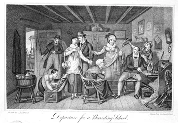 Vertrek naar een kostschool, uit het Analectic Magazine, v.2., 1820