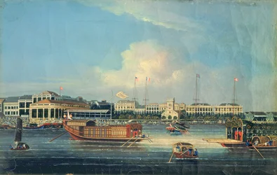Fabrieken in Canton, vanaf de Haven, China, 1850