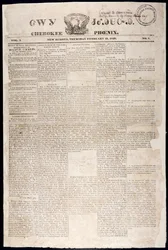 Voorpagina van de Cherokee Phoenix, 21 februari 1828 (prent)