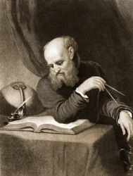 Galileo met kompas en diagrammen, ca. 1880