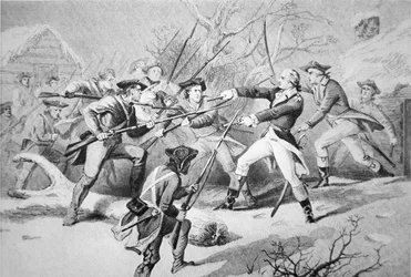 Generaal Anthony Wayne probeert een muiterij van Pennsylvanische troepen uit Morristown te onderdrukken op Nieuwjaarsdag 1781