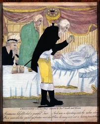 George Washington in zijn laatste ziekte, bijgestaan door dokters Craik en Brown, 1799