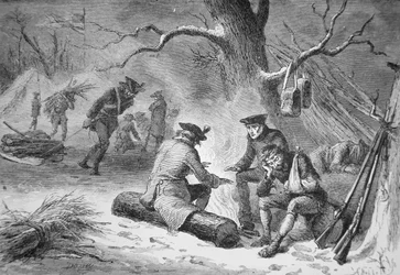 Soldaten van George Washington in Valley Forge, Winter 1777-78