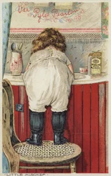 Meisje leunt over gootsteen, kleine ondeugd