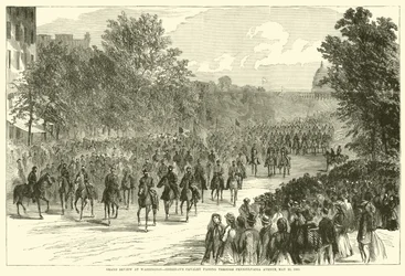 Grote review in Washington, Sheridans cavalerie passeert door Pennsylvania Avenue, 23 mei 1865, mei 1865