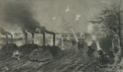 Kanonnen en mortierboten op de Mississippi (ca. 1878)