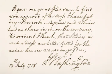 Handschrift en handtekening van George Washington, 1758