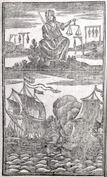 Geschiedenis en levens van alle beruchtste piraten en hun bemanningen, frontispice, Londen, 1725