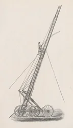 Illustratie van Slanglift en Truck No. 1. uit het Rapport van de Raad van Politie, in de Brandweer, aan de Gemeenteraad van de Stad Chicago, p. 70., 1872