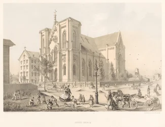 Jezuïetenkerk, Kerk van de Heilige Familie, Chicago 1866 (litho)