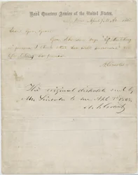 Brief van Abraham Lincoln aan Generaal Ulysses S. Grant, 7 april 1865