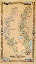 Kaart met plantages aan de Mississippi van Natchez tot New Orleans, 1858