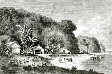 Monding van de Saigon-rivier, illustratie uit een Bezoek aan Saigon door Walter Rose, gepubliceerd in Appletons Journal, 4 mei 1872