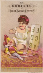 Mr Punch met alfabet en jong meisje