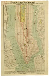 Nieuwe kaart van New York City van de nieuwste onderzoeken met alle veerboten en stoomschipdokken, verhoogde, metro