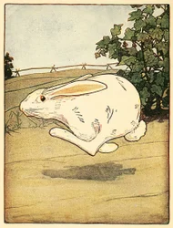 Peter stopte nooit met rennen, uit Het verhaal van Peter Rabbit, pub. 1916 kleurenlithografie, 1916