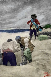 Piratenkapitein William Kidd (1645-1701) begraaft zijn schat op Gardiner