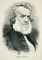 Portret van Gideon Welles, secretaris van de Amerikaanse marine tijdens de oorlog en wederopbouw