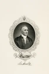Portret van Sam Houston met een stadsgezicht, ca. 1855-ca. 1860