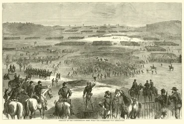 Positie van het Confederale Leger toen de overgave werd aangekondigd, april 1865