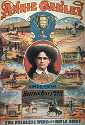 Poster met reclame voor Annie Oakley in Buffalo Bill