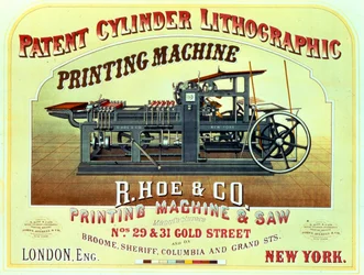 Poster die de Patent Cylinder Lithographic Printing Machine adverteert, R. Hoe & Co., Londen en New York