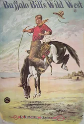 Poster van een bokkende bronco, voor Buffalo Bill