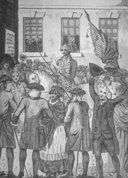 Het voorlezen van de Onafhankelijkheidsverklaring aan het publiek in 1776