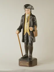 Beeldhouwwerk van Diedrich Knickerbocker dat stond in Knickerbocker Hall in New York City, c.1850-67