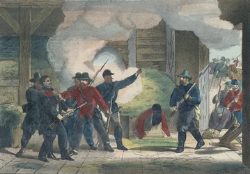 Gevangenneming en dood van de moordenaar Wilkie Booth, ca. 1865