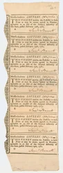 Blad met loterijbiljetten, Massachusetts Loterij, 1781