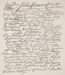 Handtekeningen onder de Onafhankelijkheidsverklaring, 1776, illustratie uit Cassells Geïllustreerde Geschiedenis van Engeland