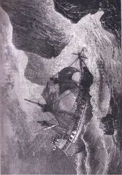 Somers strandt zijn schip, illustratie uit Cassell