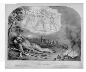 De droom van de Amerikaanse patriot, de nacht voor de slag, uitgegeven door Currier & Ives, 1861