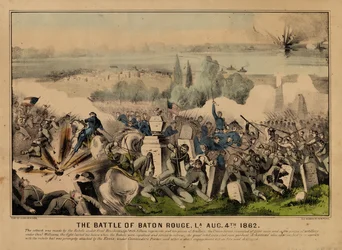 De slag bij Baton Rouge, Louisiana, 4 augustus 1862, uitgegeven door Currier & Ives, ca. 1862