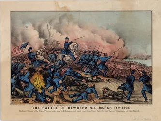 De Slag bij Newbern, N.C., 14 maart 1862, uitgegeven door Currier & Ives, ca. 1862