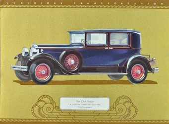 De Club Sedan, een Custom Eight van Packard, gepubliceerd in 1930 (kleurenlitho)