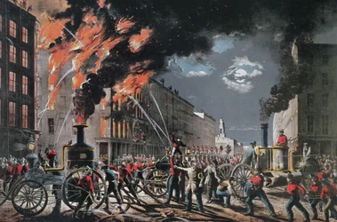Het leven van een brandweerman (New York Volunteer Fire Department), uitgegeven door Currier & Ives