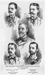 De President Salvador Cisneros Betancourt (1828-1914) en het Kabinet van de Cubaanse Republiek, ca. 1895, illustratie uit The Story of Cuba door Murat Halstead, de Werner Company, gepubliceerd 1898