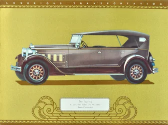 De Touring, een Custom Eight van Packard, gepubliceerd in 1930 (kleurenlitho)