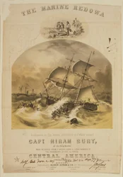De brik Marine redt passagiers in reddingsboten van de stoomboot SS Central America na een orkaan voor de kust van de Carolinas in september 1857