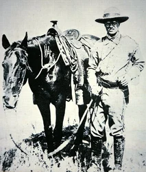 Theodore Roosevelt met zijn paard, c.1885