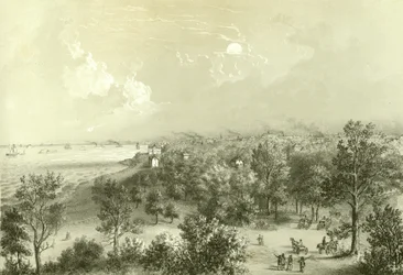 Uitzicht op Lake View House, uit Chicago Illustrated, met literaire beschrijvingen door James W. Sheahan, uitgegeven door Jevne & Almini, Chicago, 1866-67