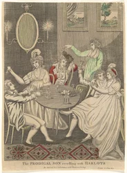 De verloren zoon feestend met hoeren (Hij verspilde zijn bezit met losbandig leven - Lucas 15:13)