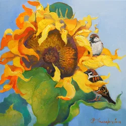Goudkleurige zonnebloemmusjes