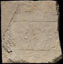 Wandfragment van een graf met offerdragers