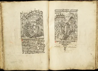 De kroning van Ivan IV op 16 januari 1547 uit de Verlichte Samengestelde Kroniek, tweede helft van de 16e eeuw