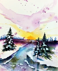 Kleurrijke winterzonsondergang