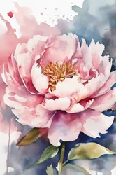 Aquarel: bloeiende pioenroos